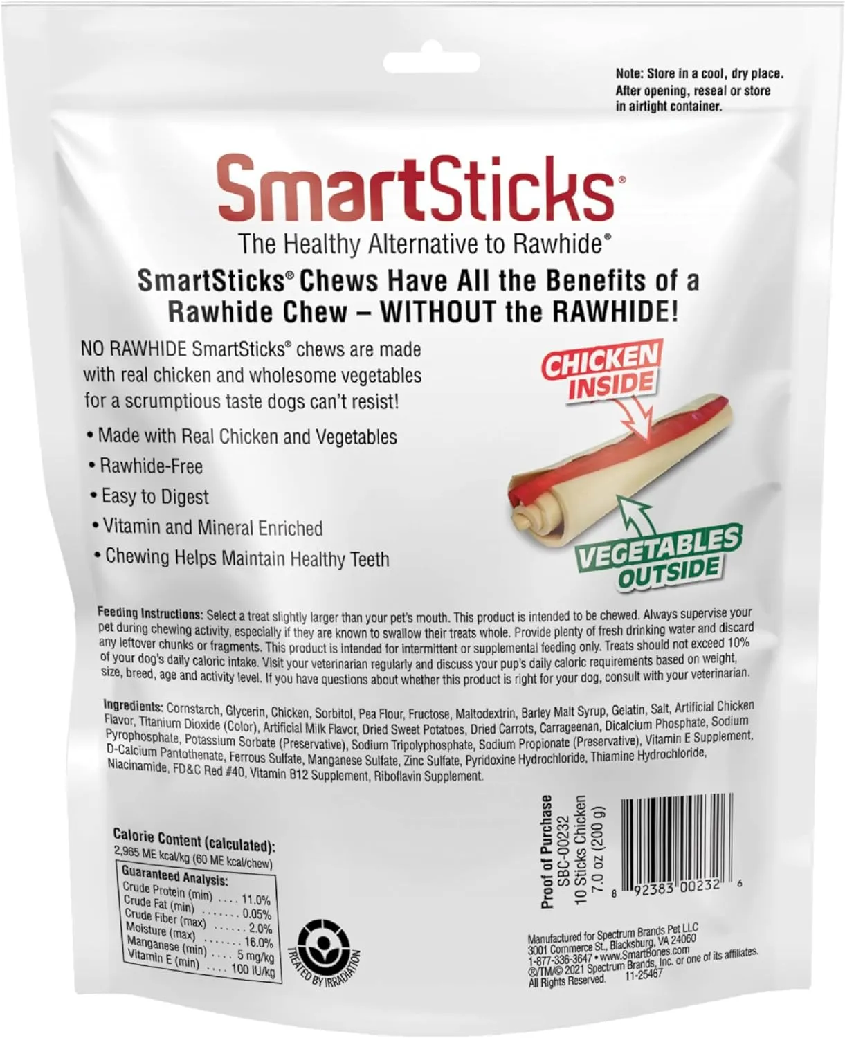 SmartBones SmartSticks, Treat Your Dog to a Rawhide-Free Chew Made With Real Chicken and Vegetables, 10 sticks