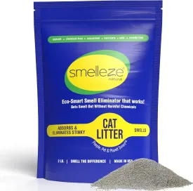 SMELLEZE Natural Cat Litter Smell Eliminator Deodorizer Additive: 2 lb. Rids Strong Urine & Poop Stench. Change Kitty Box Litter Less. Safe for Cats. Unscented