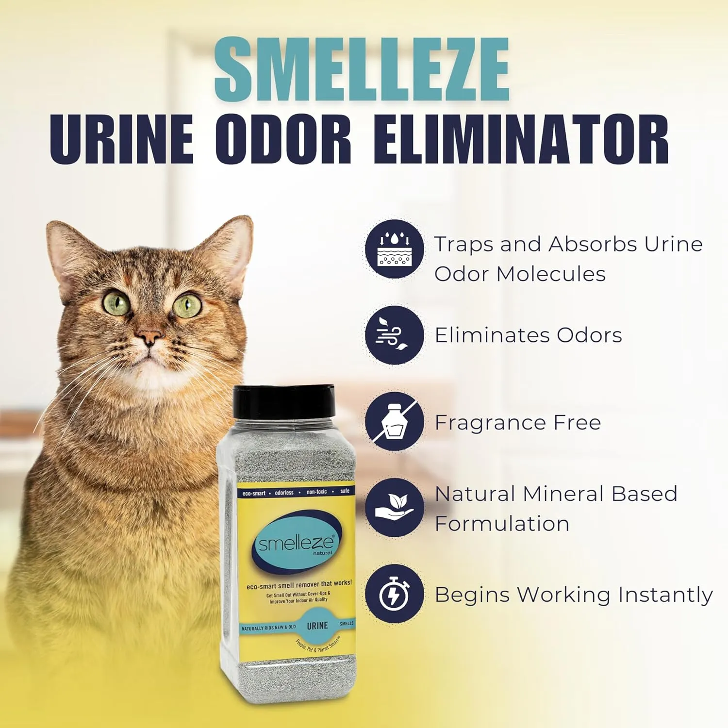 SMELLEZE Natural Urine Smell Removal Deodorizer: 2 lb. Granules Stops Urine Stench