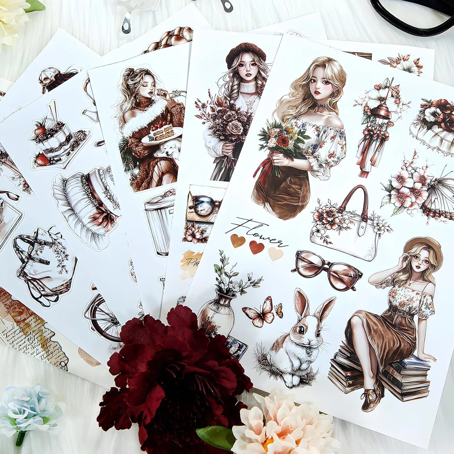 Snycler Romantic Memory Theme Sticker Scrapbooking Supplies for Junk Journal, 20 Sheets PET Stickers - Vintage Journaling Stickers, Ephemera Sticker Book Pre Cut, Junk Journal Supplies, Planner