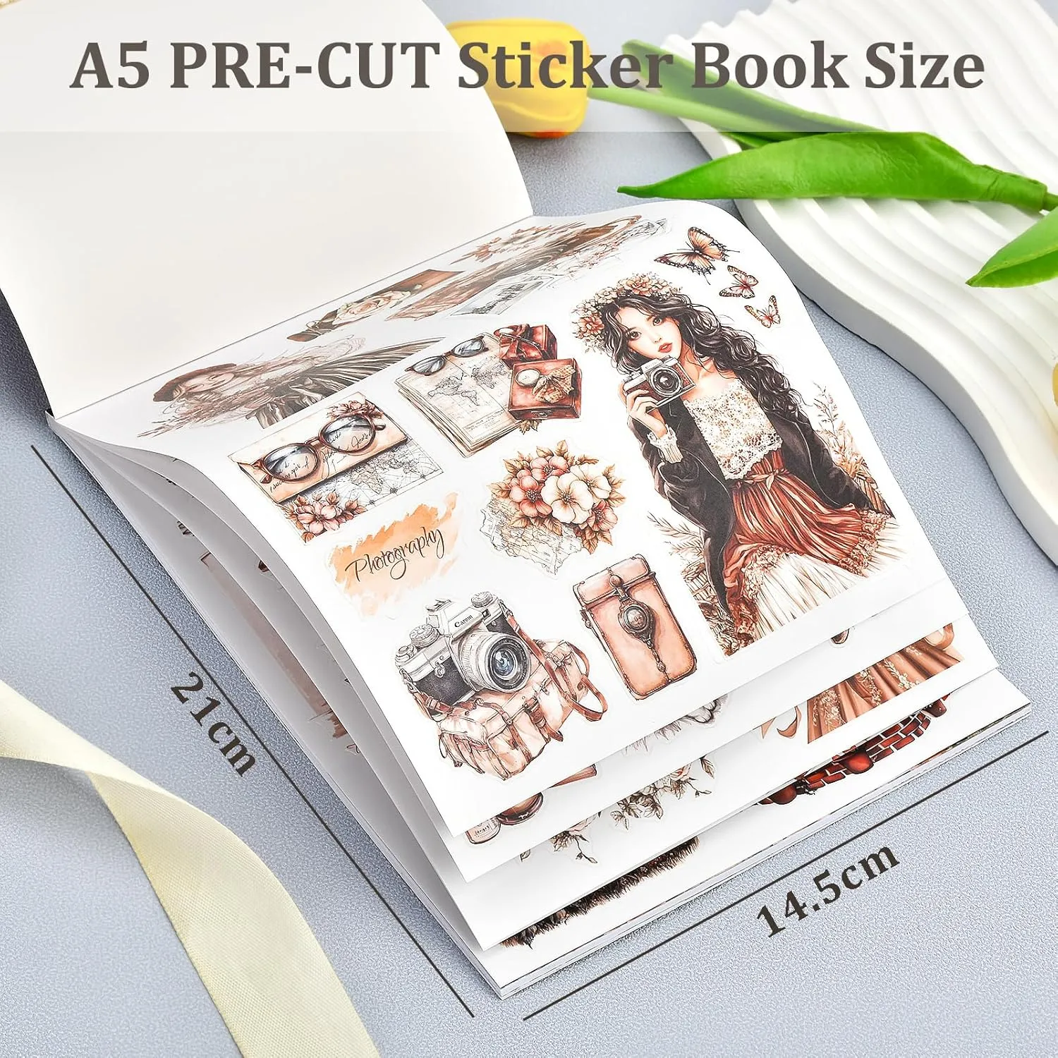 Snycler Romantic Memory Theme Sticker Scrapbooking Supplies for Junk Journal, 20 Sheets PET Stickers - Vintage Journaling Stickers, Ephemera Sticker Book Pre Cut, Junk Journal Supplies, Planner
