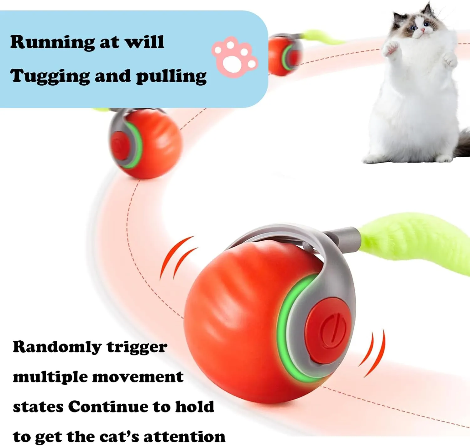 Speedy Tail 2.0 Interactive Cat Toys with Tail- Self-Moving Ball with Turbo Speed & Smart Sensor, Indoor Enrichment Toy for Bored Cats & Kittens (Orange)