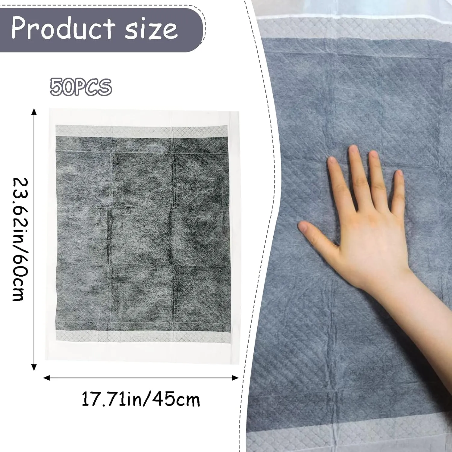 Tfwadmx 50 Pcs Rabbit Pee Pads Guinea Pig Super Absorbent Cage Liners Bunny Disposable Black Carbon Diapers Small Animal Training Accessories with Quick-Dry Surface for Chinchilla Ferret Hamster
