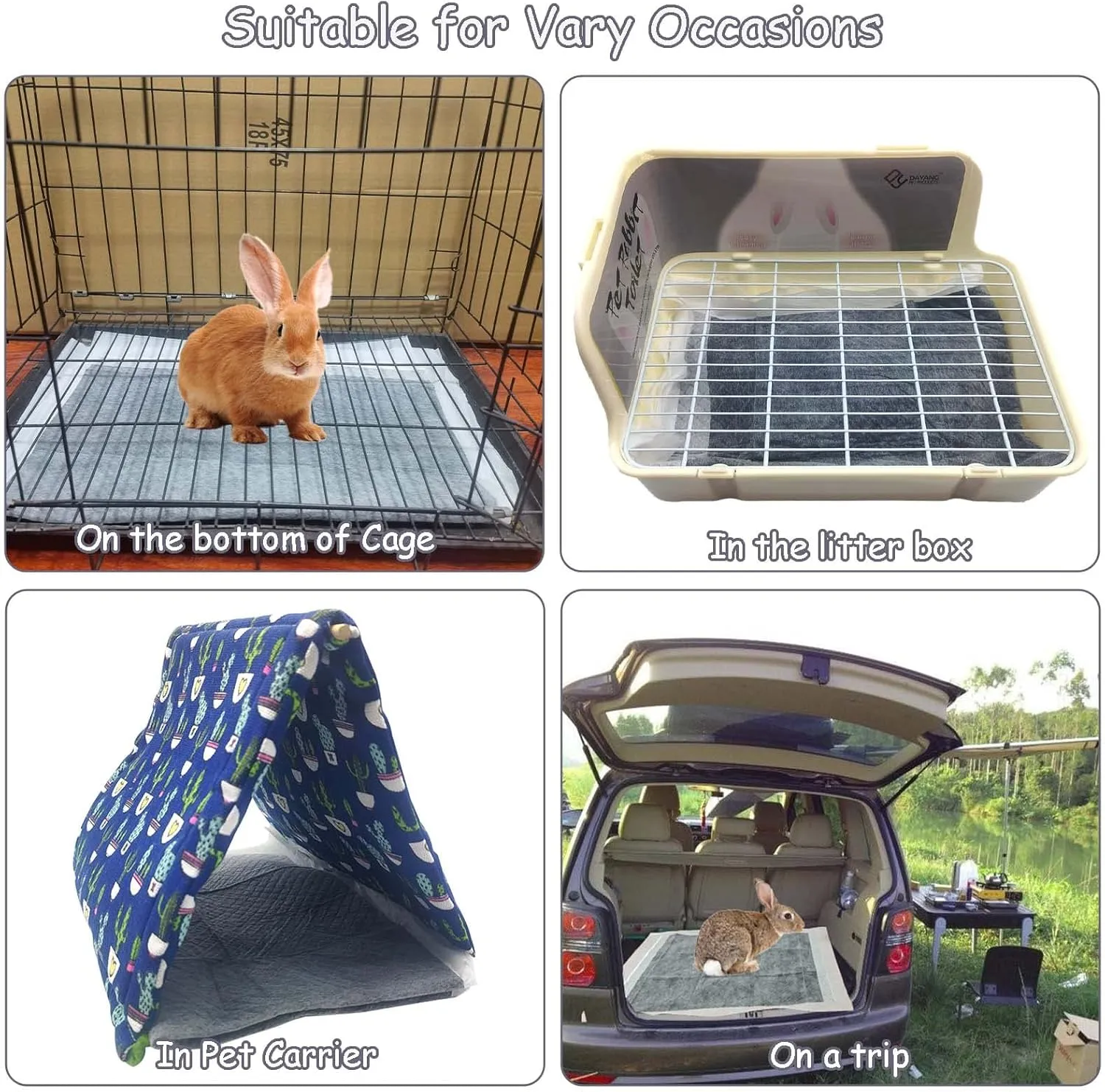 Tfwadmx Rabbit Pee Pads 18" x 24" 100 Pcs Guinea Pig Super Absorbent Cage Liners Bunny Disposable Black Carbon Diapers Small Animal Training Accessories with Quick-Dry Surface