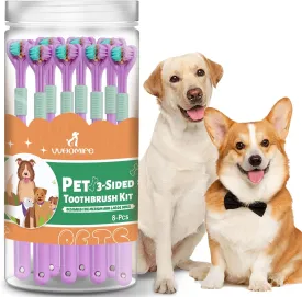 Three-Sided Dog Toothbrush, Great Toothbrush for Large and Medium Dogs, Dog Tooth Brushing Kit for Cleaning Your Dog's Teeth, for Daily Care of Your Dog's Mouth. Purple, 8 Pcs L
