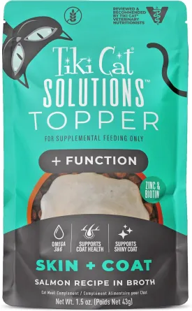 Tiki Cat Solutions Topper, Skin   Coat, Salmon Recipe in Broth, 1.5 oz. Pouch (12 Count)