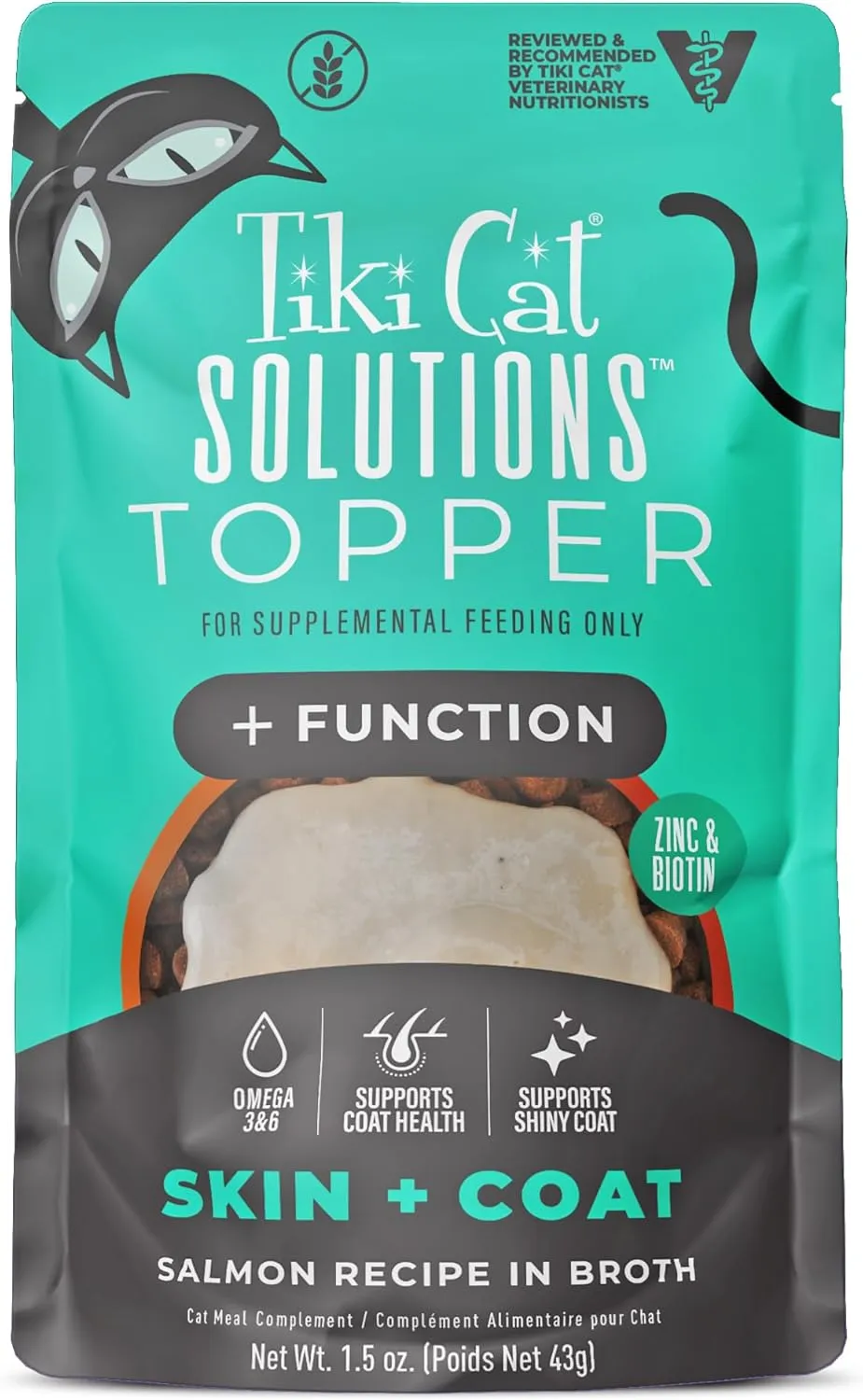 Tiki Cat Solutions Topper, Skin   Coat, Salmon Recipe in Broth, 1.5 oz. Pouch (12 Count)