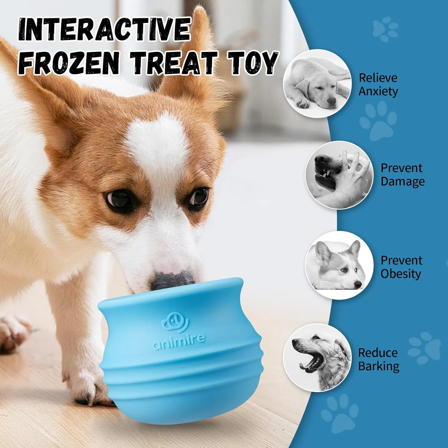 Treat Dispensing Dog Toy, Long-Lasting Interactive Puzzle Toys for Dogs, Stuffable Dog Enrichment Frozen Lick Treat Toy for Boredom, BPA Free Silicone Fetch Catch Chew Toy (Light Blue,S)