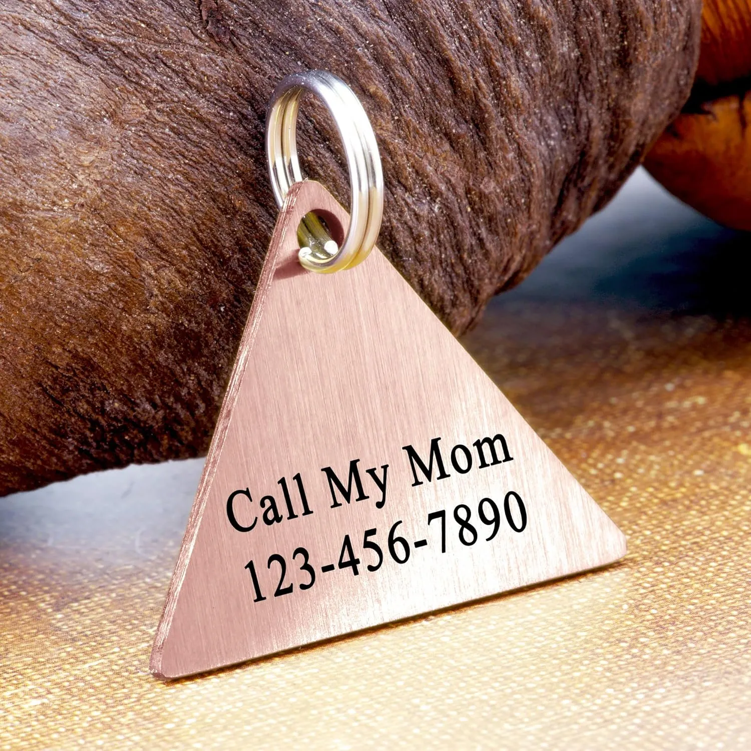 Ultra Joys Triangle Large Rose Gold Stainless Steel Personalized Dog Cat Engraved Custom Identification Tag