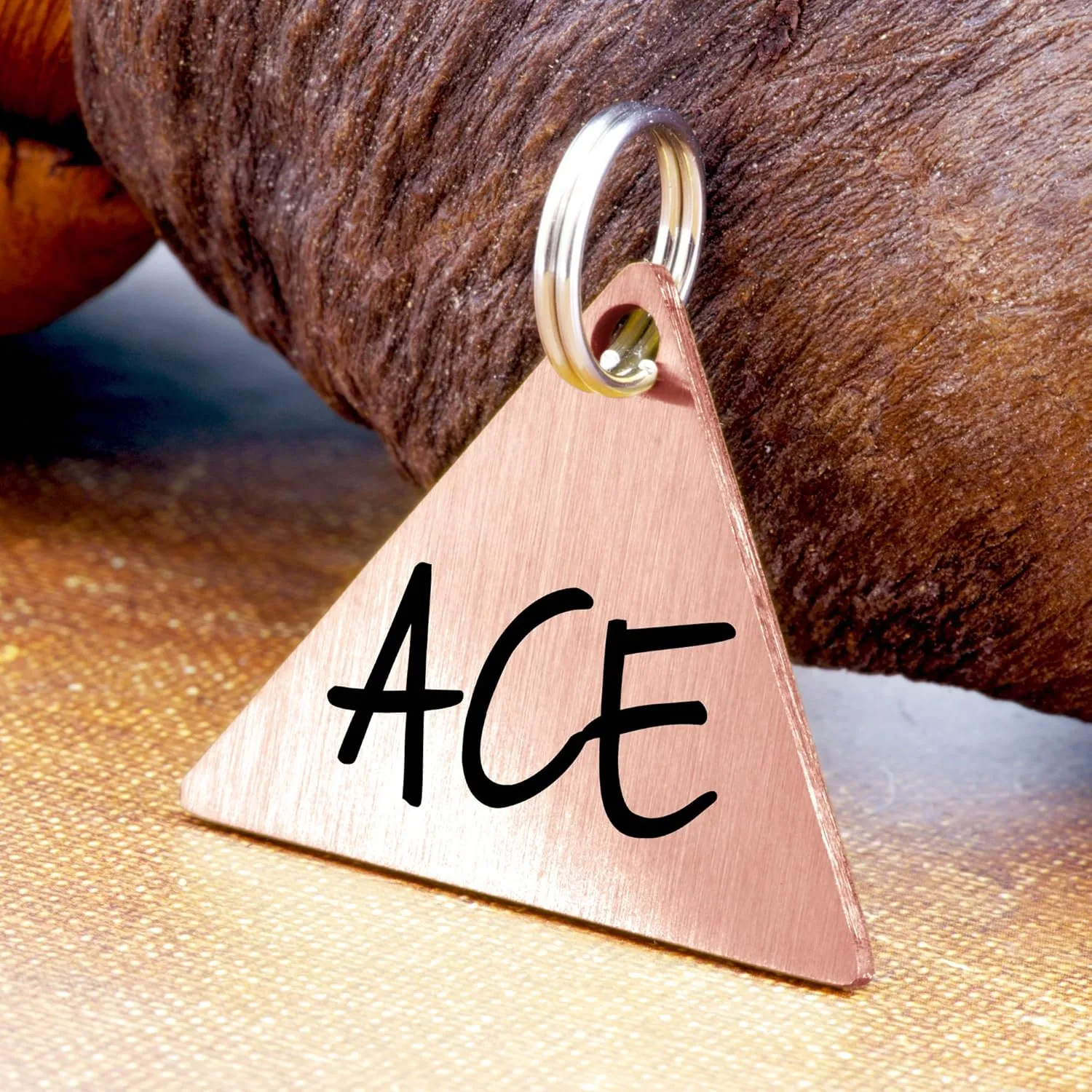 Ultra Joys Triangle Large Rose Gold Stainless Steel Personalized Dog Cat Engraved Custom Identification Tag