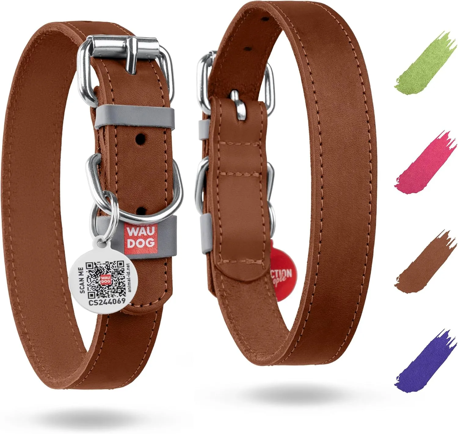WAUDOG Long Lasting Leather Dog Collar for Large Dogs, Medium & Small Dogs - Adjustable Classic Puppy Collars for Large Breed Dogs - Boy & Girl Dog Collars with Durable Buckle, D-Ring & QR Dog Tag