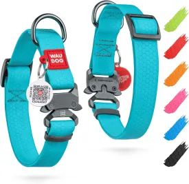 WAUDOG Waterproof Dog Collar - Adjustable Dog Collar for Large Dogs, Small and Medium Dogs - Heavy Duty Dog Collars with Durable Metal Clasp and QR Dog Tag - Boy & Girl Dog Collars