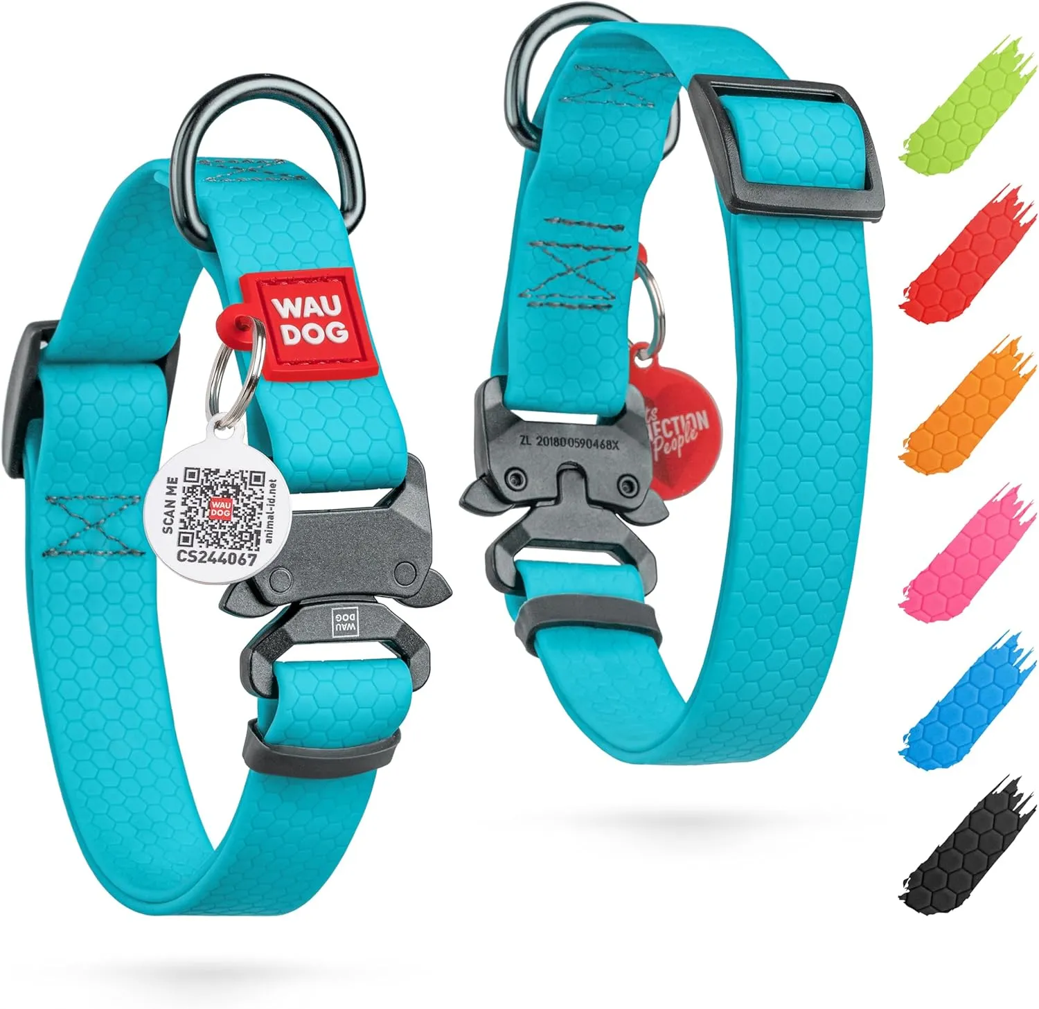 WAUDOG Waterproof Dog Collar - Adjustable Dog Collar for Large Dogs, Small and Medium Dogs - Heavy Duty Dog Collars with Durable Metal Clasp and QR Dog Tag - Boy & Girl Dog Collars