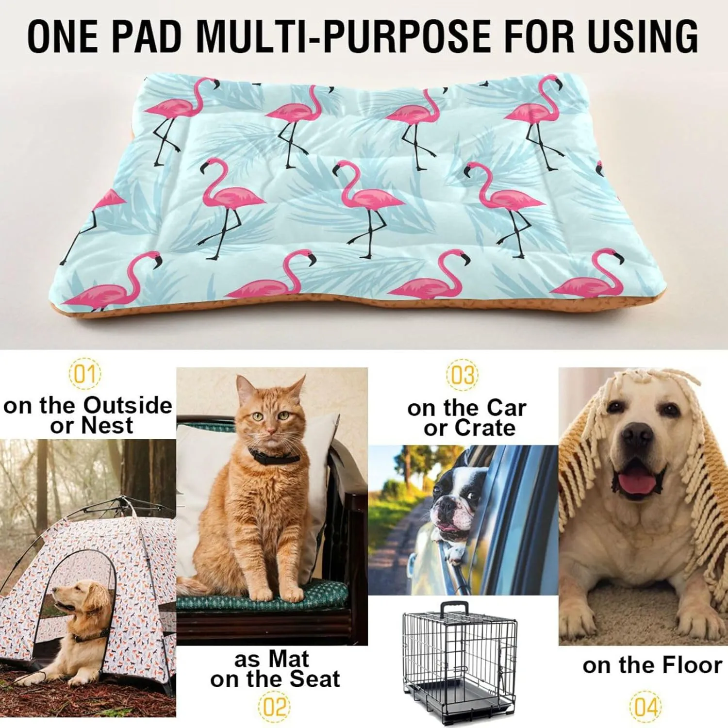 xigua Flamingo Pet Bed, Soft Anti-Slip Dog Cat Bed Pet Mattress for Small Medium Large Dogs and Cats, 24 x 18 Inch