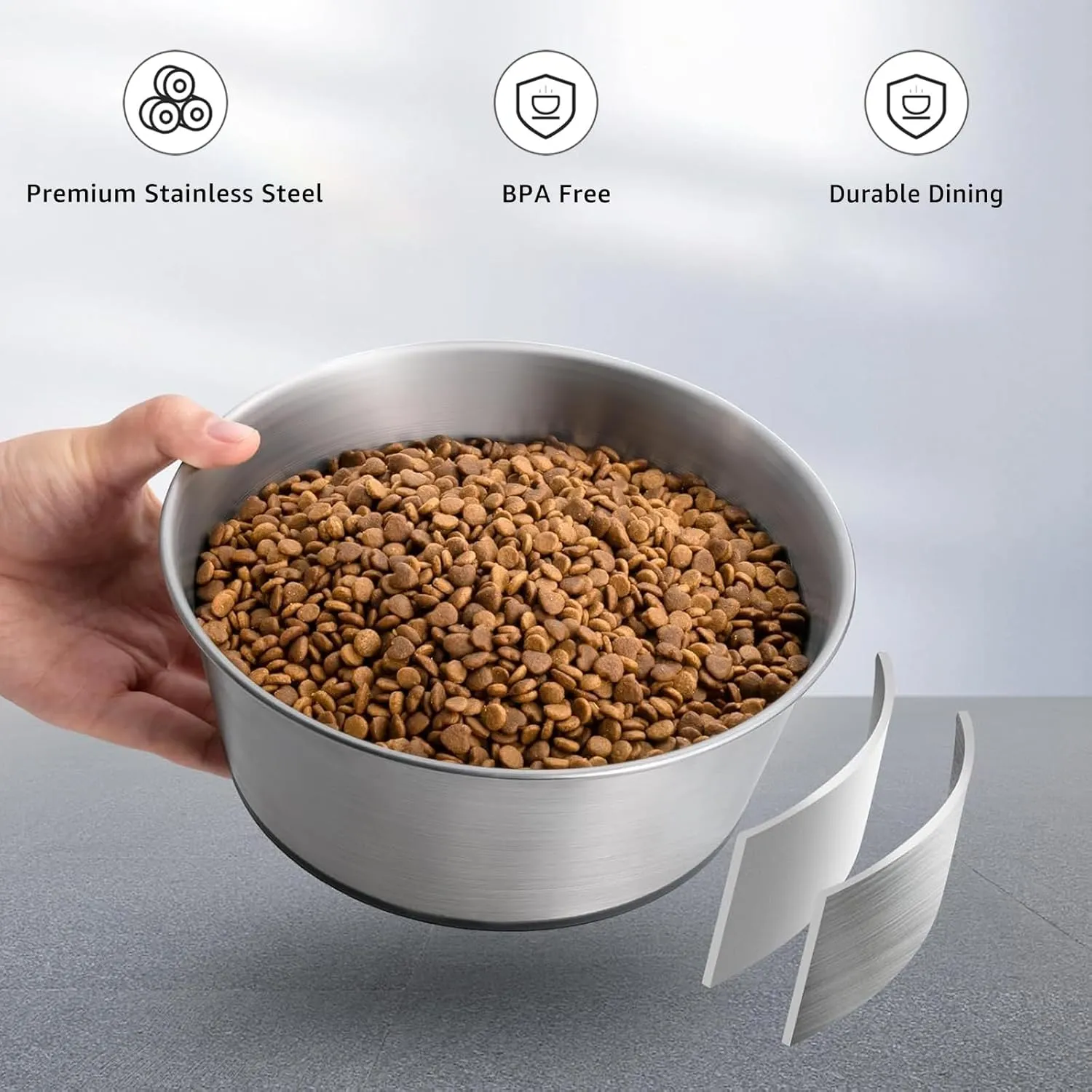 YINGFAN Stainless Steel Dog Bowls, 2 Pack Metal Dog Bowls with Non-Slip Rubber Base, Durable Food and Water Bowl for Small, Puppy Dogs, Holds 2 Cups, BPA-Free, Dishwasher Safe (Gray)