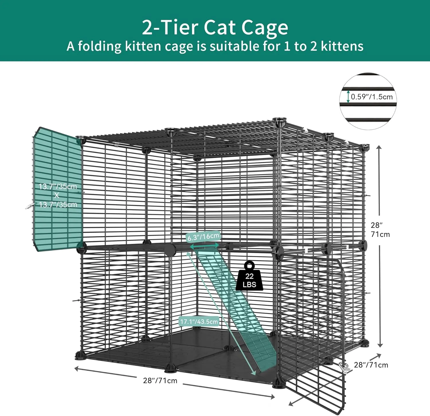 YITAHOME 2 Tier Cat Cage Indoor Cat Enclosures, Versatile DIY Playpen for Kitten Small Animals, Ideal for Home, RV Travel, and Camping