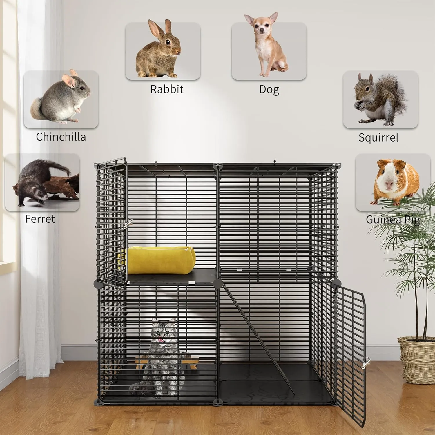 YITAHOME 2 Tier Cat Cage Indoor Cat Enclosures, Versatile DIY Playpen for Kitten Small Animals, Ideal for Home, RV Travel, and Camping